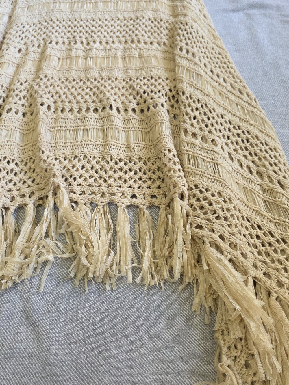 Chico's Cream Handkerchief Crochet Fringe Maxi Skirt - Picture 5 of 9
